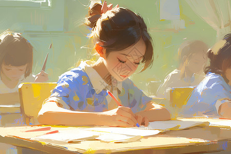 学习教室努力学习的孩子插画