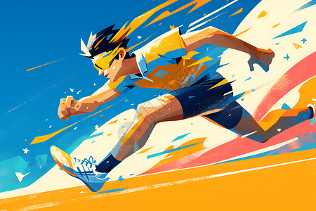 奔跑比赛抽象色彩运动员插画
