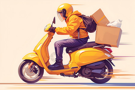外卖骑手黄色摩托车送餐骑手插画