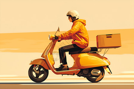 黄色摩托车黄色电动车穿梭在街道间插画