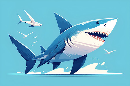 平面鲨鱼插画背景图片