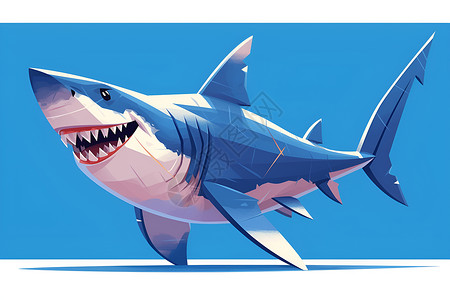 看鲨鱼欢快的蓝鲨鱼插画