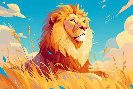 草原上雄狮的坐姿背景图片
