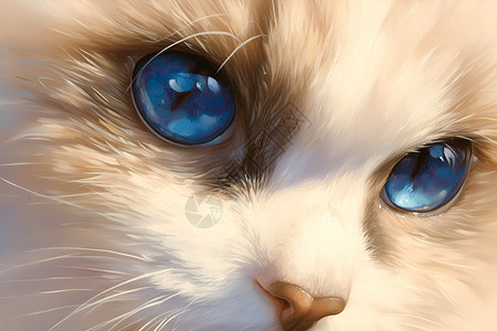 蓝色眼睛的猫咪油画背景图片