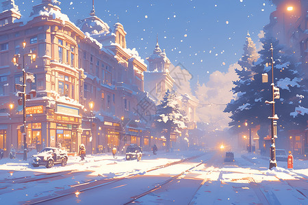暴风雪背景暴风雪中的街道插画