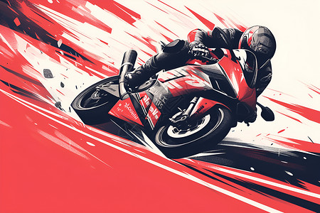 开摩托车飞驰的摩托车插画