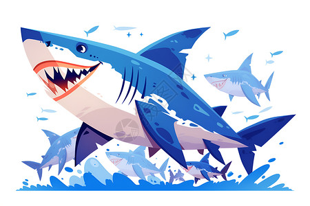 大海中的蓝色鲨鱼背景图片