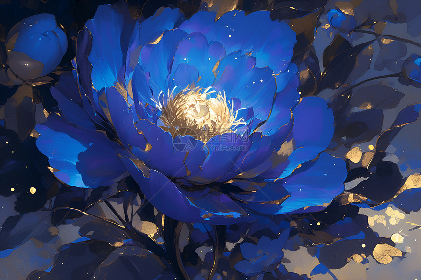 蓝色荧光的花朵图片