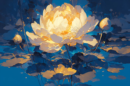 碧蓝牡丹金色花瓣背景图片