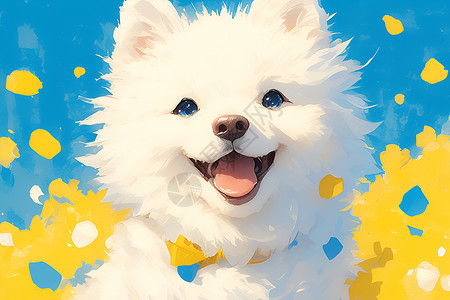 活泼的白色小狗背景图片