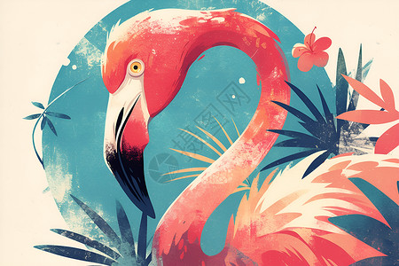 热带风情中的粉红火烈鸟背景图片