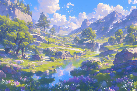 仙境山谷中的精灵花园背景图片