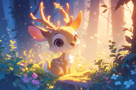森林中的鹿仙灵背景图片