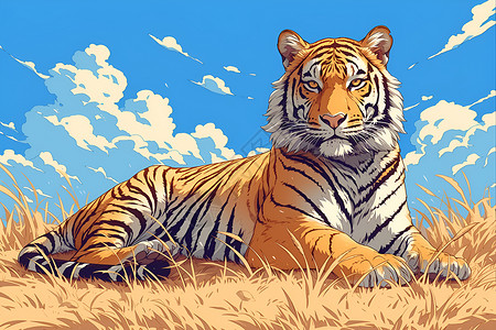 非洲平原非洲草原上一只凶猛的老虎插画
