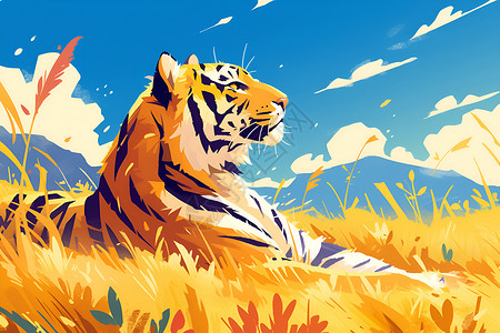 非洲平原非洲草原上的老虎插画