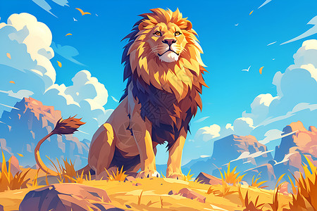 非洲平原非洲草原上一只狮子插画