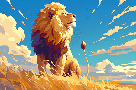 草原之王狮子的壮丽插图背景图片