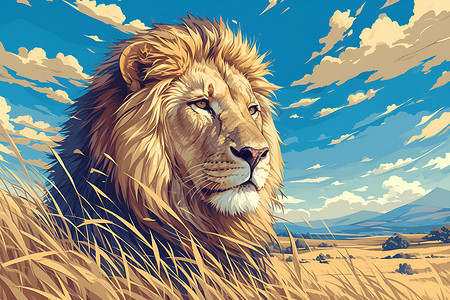 骄傲的狮子在草原上高清图片