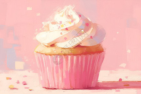 怀旧风格的粉色杯形蛋糕插画