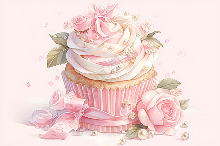 新鲜玫瑰粉色玫瑰蛋糕插画