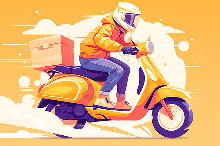 速递员骑着黄色摩托车高清图片