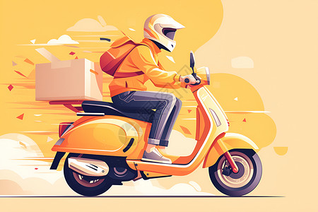 赛摩托车送货的男子插画
