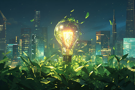 环保灯泡绿色能源灯泡插画插画