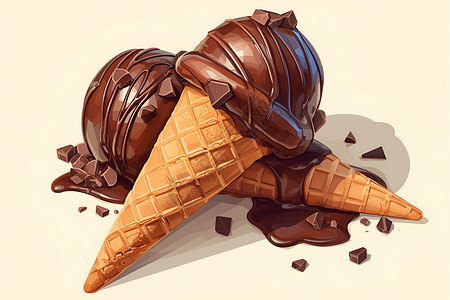 巧克力球两个冰淇淋插画