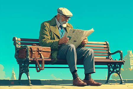 老年人阅读老人沉浸于报纸中插画