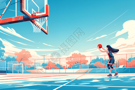 技巧飞行女子奋力练习篮球技巧决心满满插画