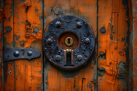 古朴的门和锁背景图片