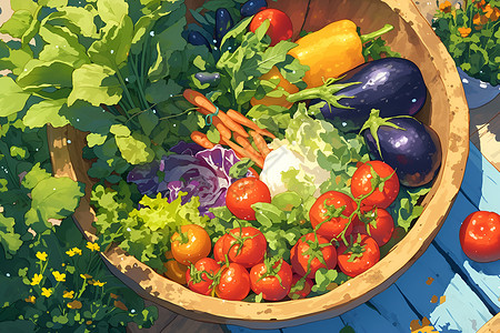 一篮蔬菜西红柿茄子高清图片