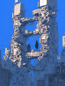 废墟中的建筑背景图片