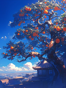 树木上生长的柿子背景图片