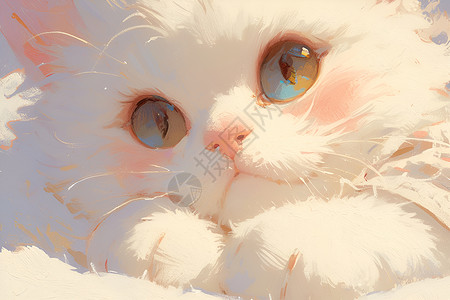 白色油画可爱的白猫艺术油画插画