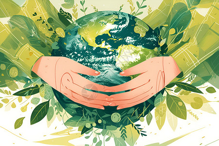 双手拥抱拥抱绿色地球插画