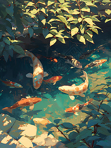溪水中的金鱼背景图片