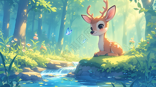溪流旁的小鹿高清图片