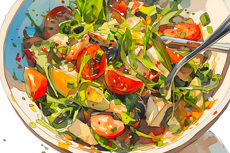 营养健康沙拉可口的蔬菜沙拉插画