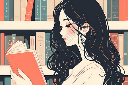 韩国女孩看书的韩国女子插画