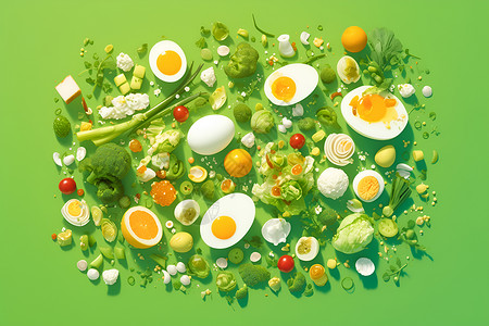 鸡蛋肠健康的蔬菜和鸡蛋插画
