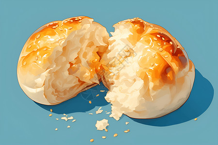掰开的蛋黄酥香甜可口的面包插画