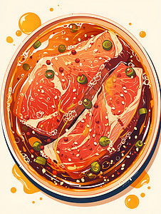 麻辣嫩牛肉美味可口的牛肉插画