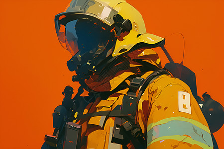 消防员英雄火焰中的守护者插画