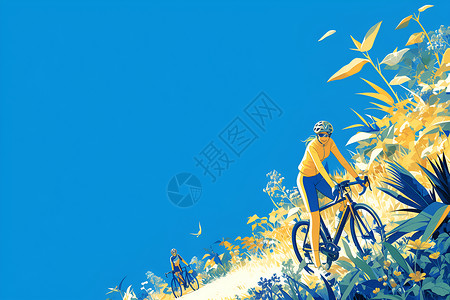 骑车人在青翠公园中骑行插画