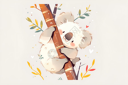可爱的考拉爬上树枝背景图片