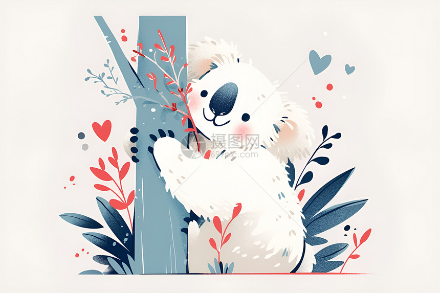 可爱的考拉熊抱着树干图片