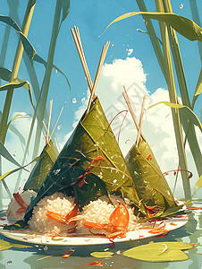 竹叶中的粽子背景图片