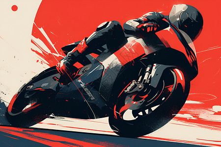 女赛车手疾驰的摩托车插画