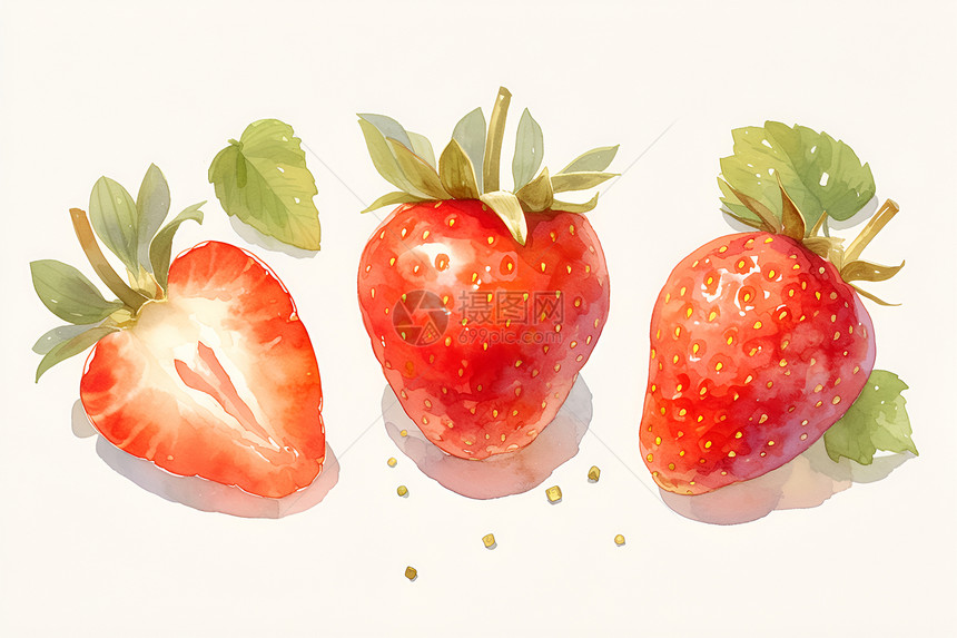 清新的水彩草莓图片